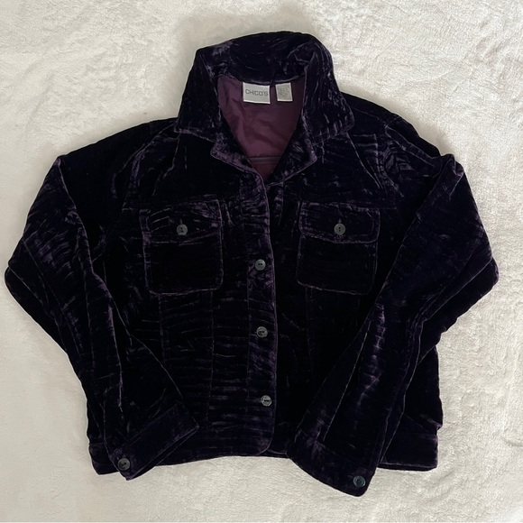Chicos purple velvet button up light jacket vintage Size 0 - Picture 3 of 3